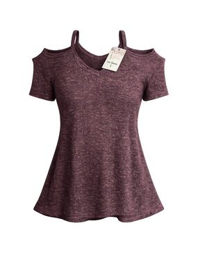 Women's Iris Basic Top Size L Burgundy Cold Shoulder
140